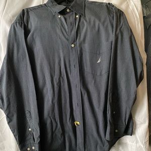 Nautica	80's Two Ply Cotton Button Down Shirt 	Gray/White/Blue Plaid 	L